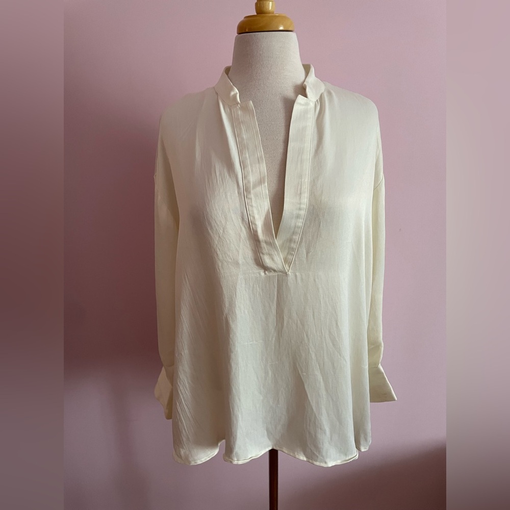 Zara Cream Long Sleeve Relaxed Blouse